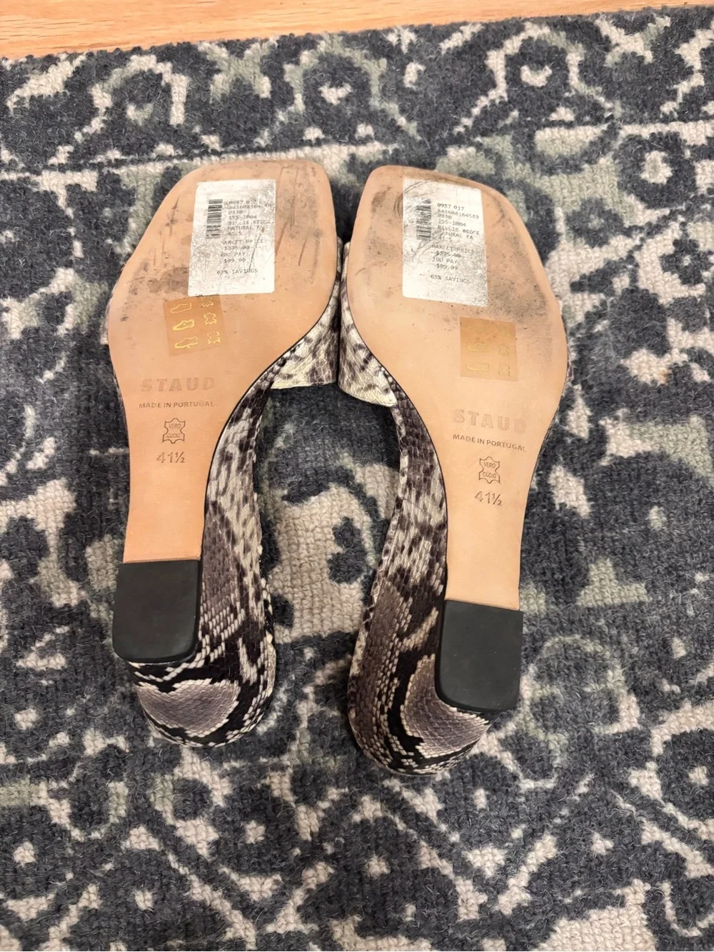 STAUD Billie wedge mules in a snake-embossed leather print size 41.5